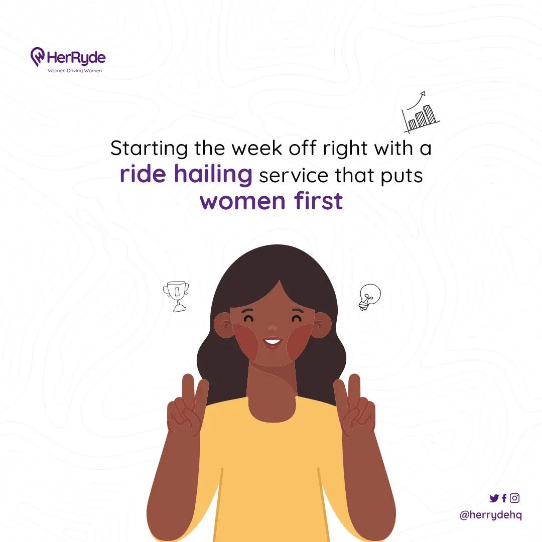 Original HerRyde Instagram graphic celebrating a ride hailing service that puts women first