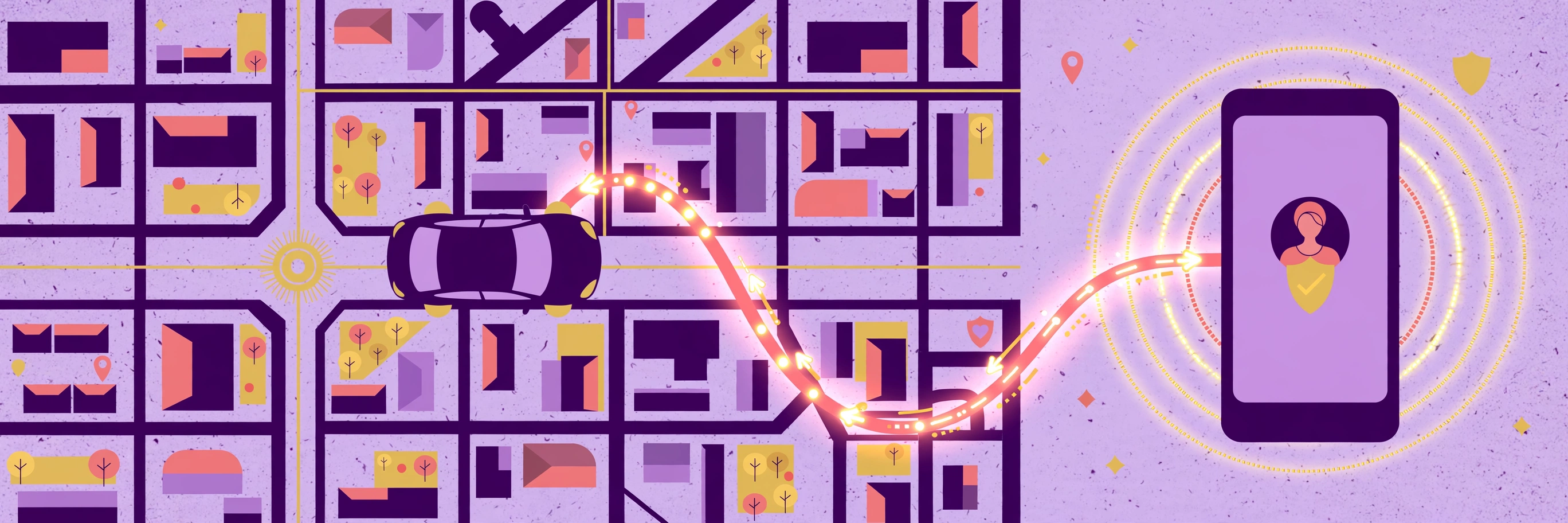 Illustration of AI route monitoring and live trip sharing